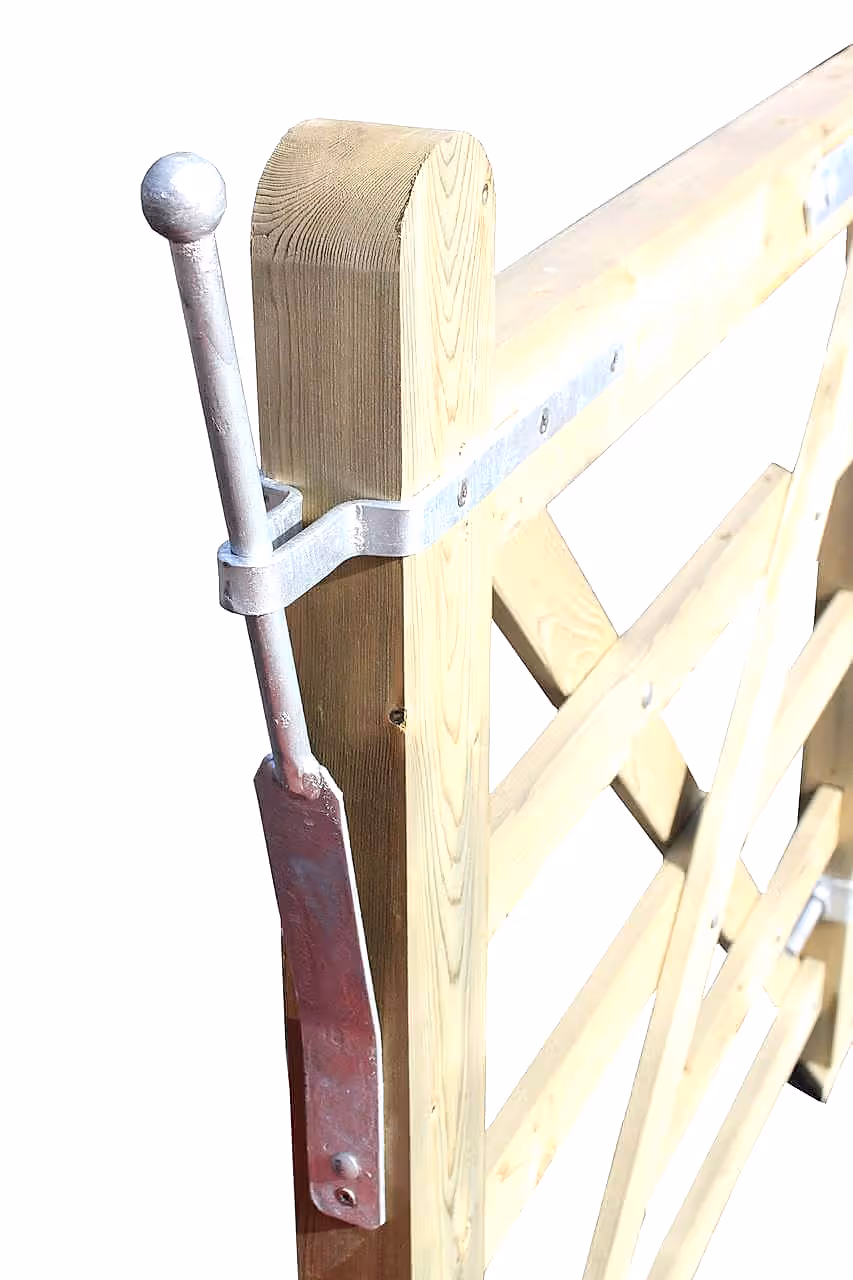 Gate spring catch lever on wooden entrance gate