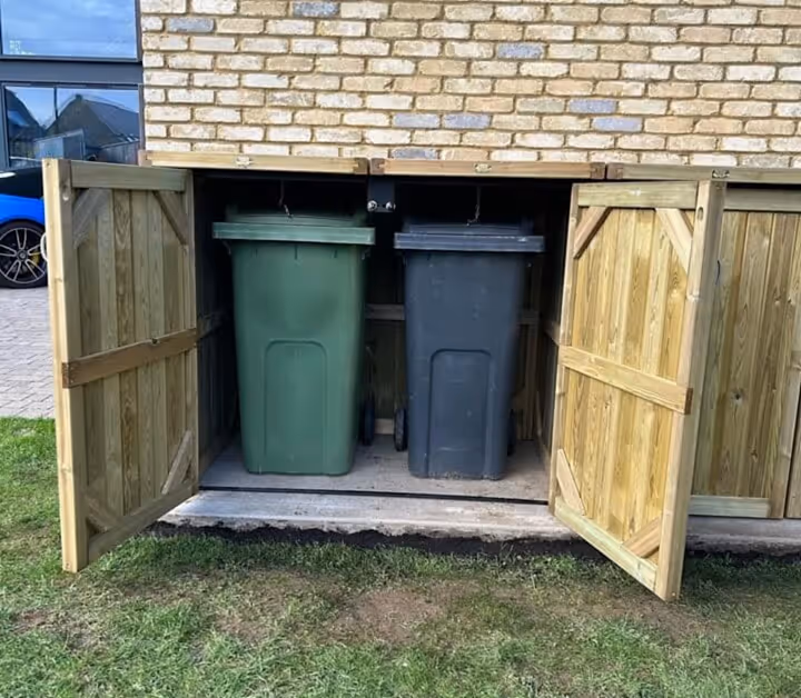 Double Wooden Wheelie Bin Store Door Open