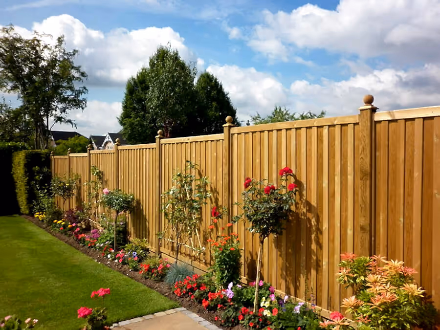 Solid fence with climbing plants