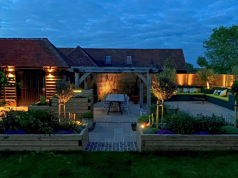 Landscaping sleepers and fencing with lights
