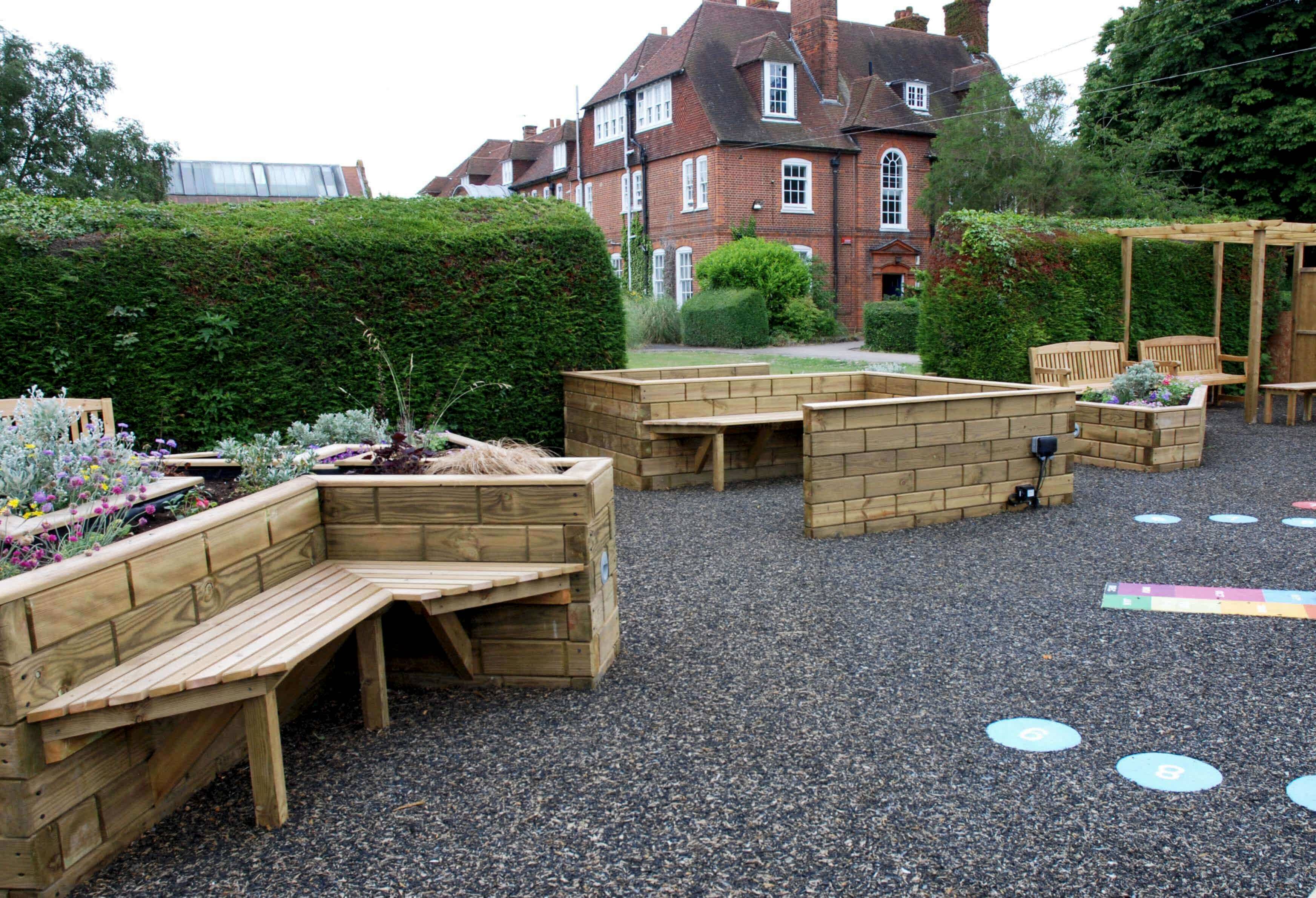 Detail of retaining wall used to make raised flower beds