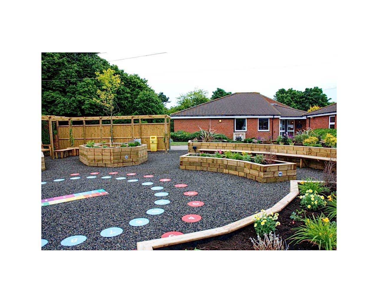 Timber raised beds and timber pergola