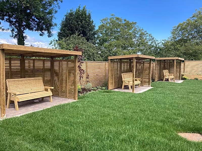 communal garden with garden shelters
