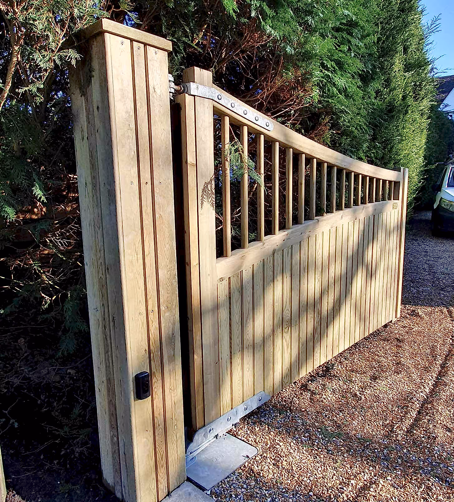 timber clad gate posts