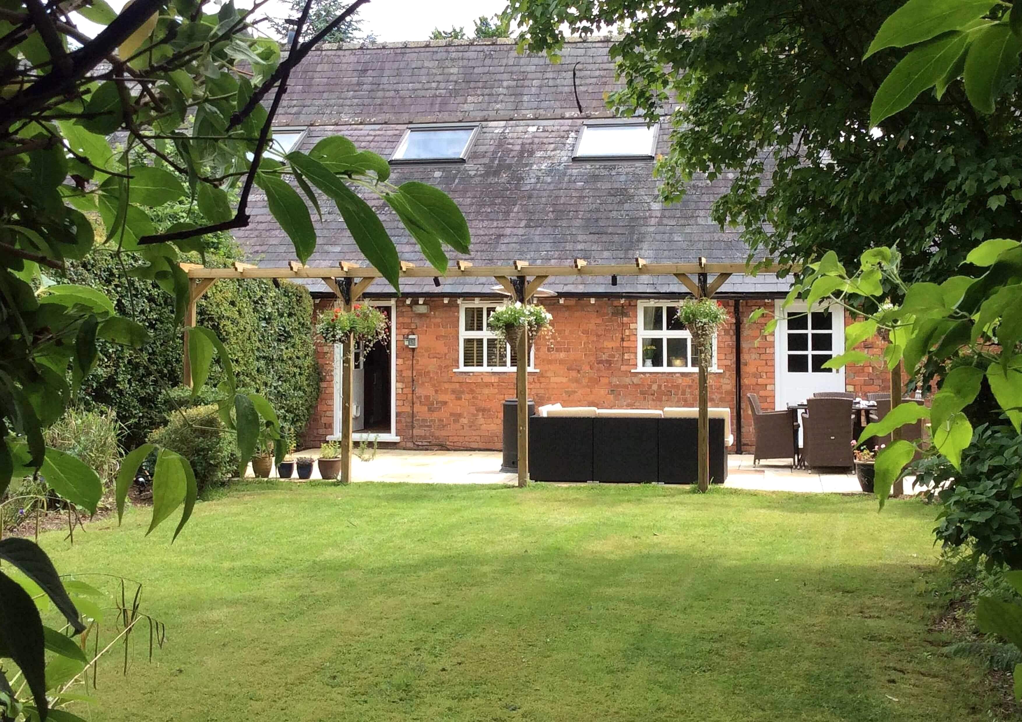 long view of seating pergola area