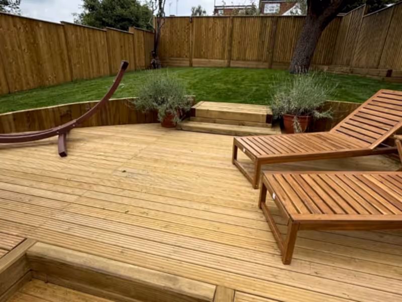 sloped garden with decking