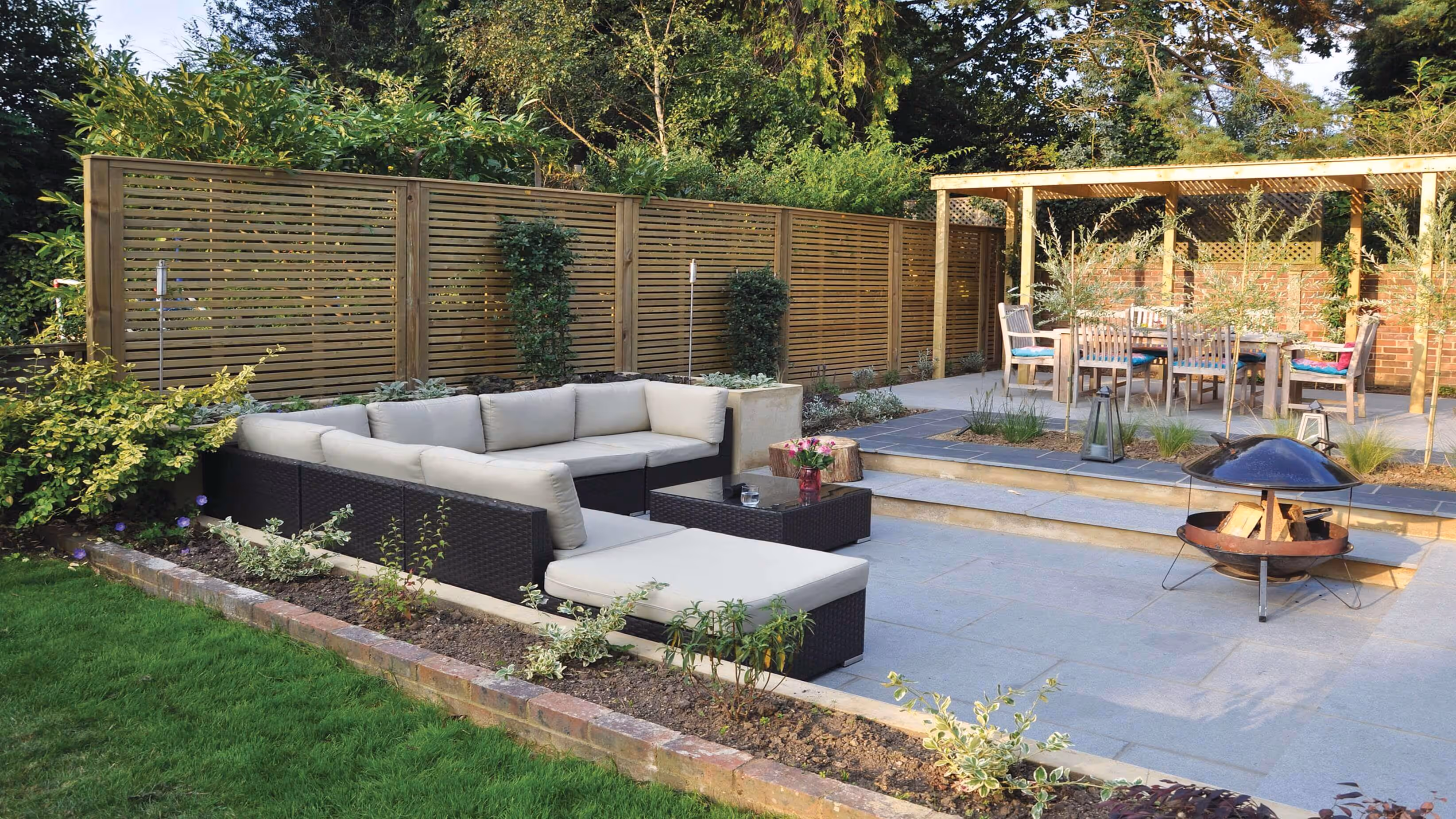 Stylish timber fencing in garden