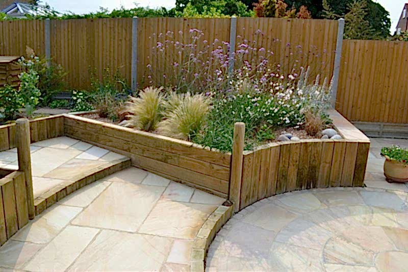 paving with jakwall retaining timber garden wall