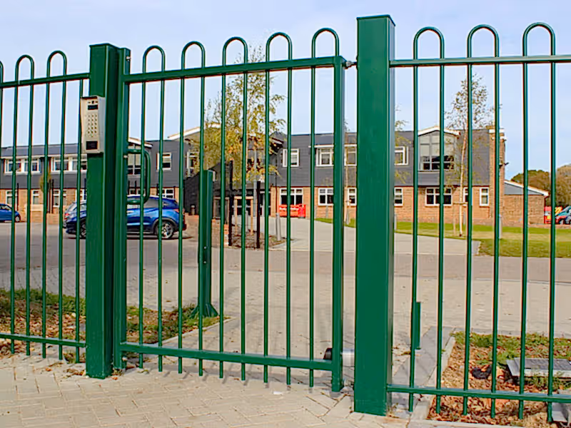 green metal bow top gate