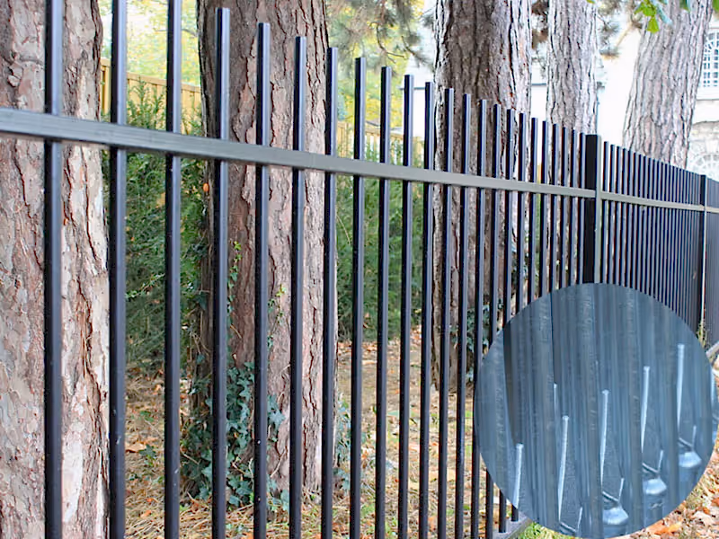 Galvanised metal garden railings